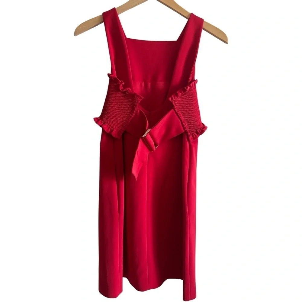 TIBI Smocked Bandeau Overlay Faille Mini Dress in Elia Red | Sleeveless XS 0-2